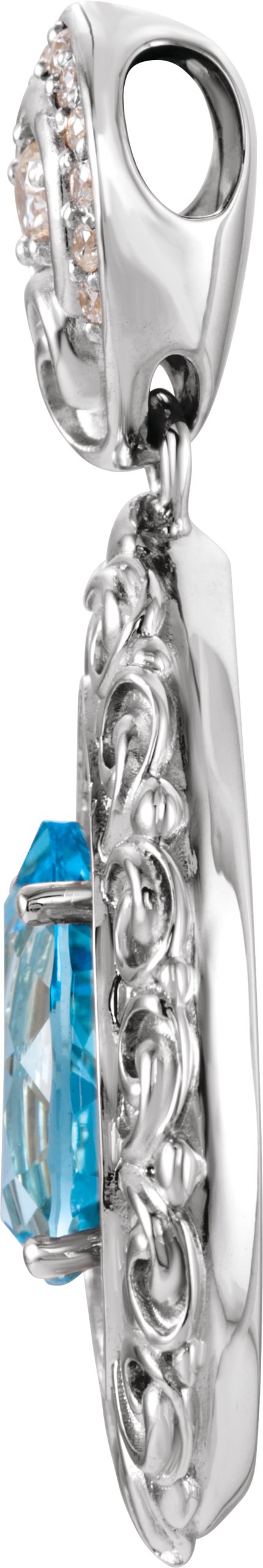 14K Gold Pear Natural Swiss Blue Topaz & Natural Diamond Vintage-Inspired Halo-Style Pendant - White Gold - view 2