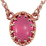 14K Gold Oval Natural Pink Tourmaline Cabochon Crown Necklace