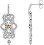 14K Gold Round Natural Citrine & Natural Diamond Granulated Earrings