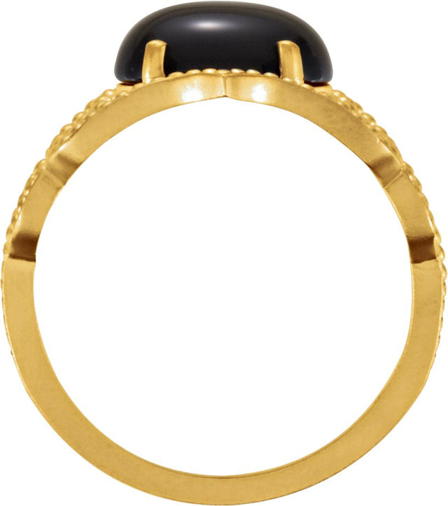 14K Gold Oval Natural Black Onyx Cabochon Ring – 10x8mm - view 2