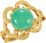 14K Gold Round Natural Green Chrysoprase Cabochon Ring