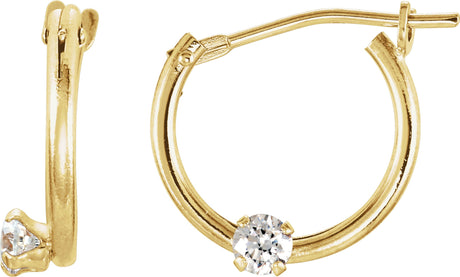 14K Gold Round White Cubic Zirconia Youth Accented Hoop Earrings - Yellow Gold