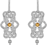 14K Gold Round Natural Citrine & Natural Diamond Granulated Earrings - view 2