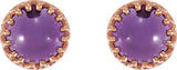 14K Gold Natural Amethyst Round Cabochon Crown Earrings - view 2