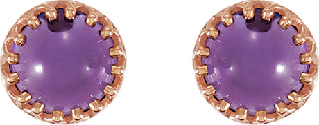 14K Gold Natural Amethyst Round Cabochon Crown Earrings - view 2