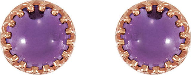 14K Gold Natural Amethyst Round Cabochon Crown Earrings - view 2