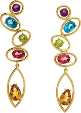 14K Gold Natural Amethyst & Natural Swiss Blue Topaz & Natural Peridot & Natural Pink Tourmaline & Natural Citrine Multi-Gemstone Earrings - view 3