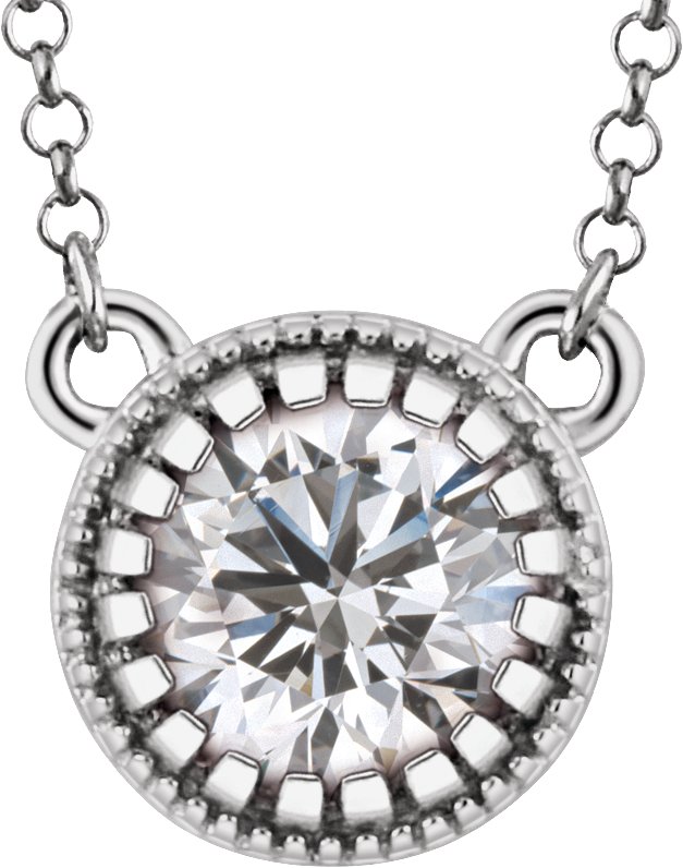 14K Gold Natural White Sapphire Milgrain Bezel-Set Birthstone Necklace - White Gold