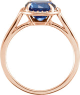14K Gold Round Lab-Grown Blue Sapphire & Natural Diamond Halo-Style Ring - Rose Gold - view 2