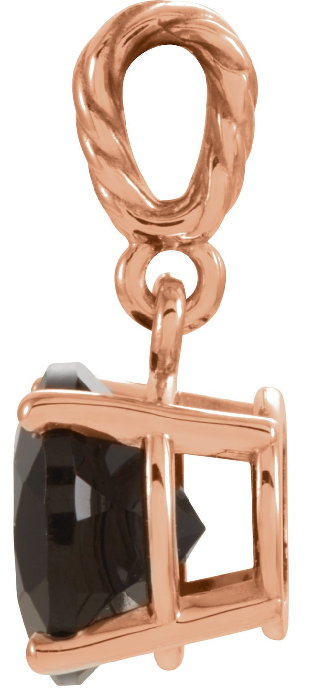 14K Gold Round Natural Black Onyx Rope Pendant - Rose Gold - view 2