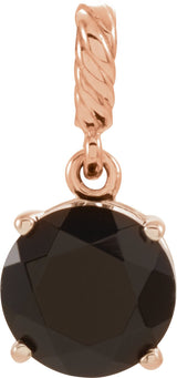 14K Gold Round Natural Black Onyx Rope Pendant - Rose Gold
