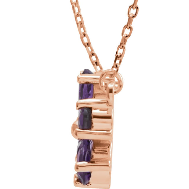 14K Gold Pear Natural Amethyst Flower Necklace - Rose Gold - view 2