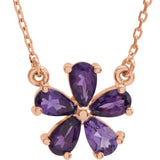 14K Gold Pear Natural Amethyst Flower Necklace - Rose Gold