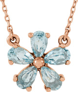 14K Gold Pear Natural Sky Blue Topaz Flower Necklace - Rose Gold