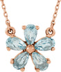 14K Gold Pear Natural Sky Blue Topaz Flower Necklace - Rose Gold