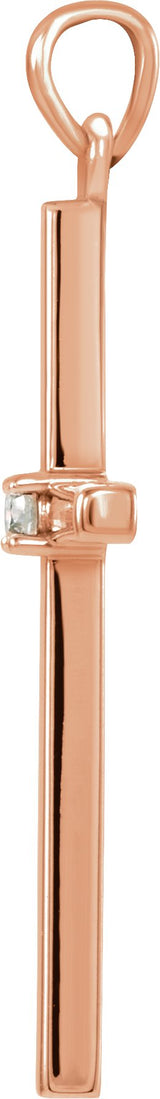 14K Gold Round Natural Diamond Birthstone Cross Pendant - Rose Gold - view 4