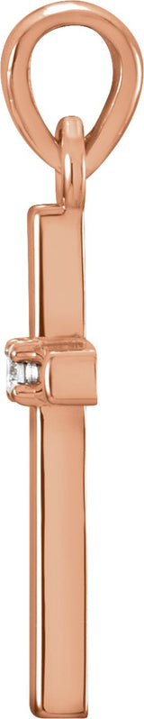 14K Gold Round Natural Diamond Birthstone Cross Pendant - Rose Gold - view 4