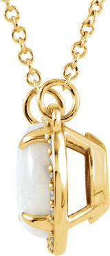 14K Gold Round Natural White Opal & Natural Diamond Halo-Style Necklace – 0.05 CTW - Yellow Gold - view 2