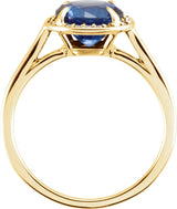 14K Gold Round Lab-Grown Blue Sapphire & Natural Diamond Halo-Style Ring - Yellow Gold - view 2