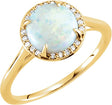 14K Gold Round Natural White Opal & Natural Diamond Halo-Style Ring – 8mm Stones - Yellow Gold