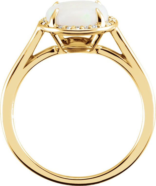 14K Gold Round Natural White Opal & Natural Diamond Halo-Style Ring – 8mm Stones - Yellow Gold - view 2