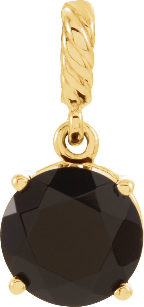 14K Gold Round Natural Black Onyx Rope Pendant - Yellow Gold