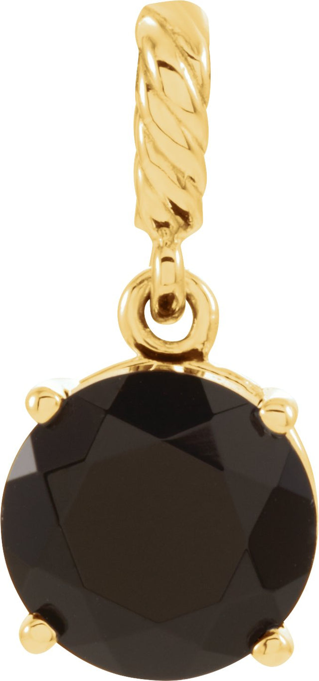 14K Gold Round Natural Black Onyx Rope Pendant - Yellow Gold