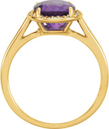 14K Gold Round Natural Amethyst & Natural Diamond Halo-Style Ring - Yellow Gold - view 2