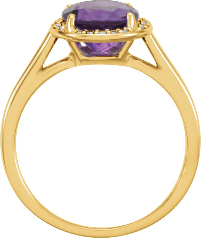 14K Gold Round Natural Amethyst & Natural Diamond Halo-Style Ring - Yellow Gold - view 2