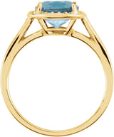 14K Gold Round Natural London Blue Topaz & Natural Diamond Halo-Style Ring - Yellow Gold - view 2
