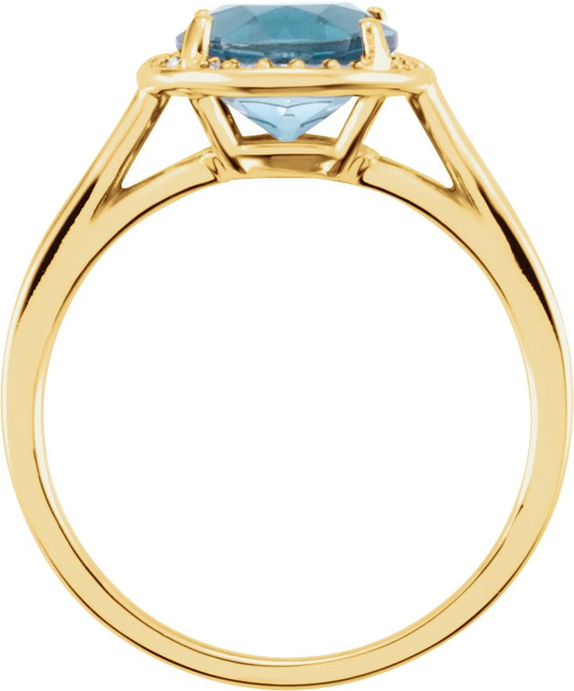 14K Gold Round Natural London Blue Topaz & Natural Diamond Halo-Style Ring - Yellow Gold - view 2