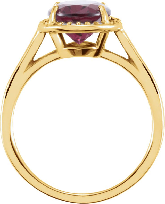 14K Gold Oval Natural Rhodolite Garnet & Natural Diamond Halo-Style Ring - Yellow Gold - view 2
