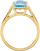 14K Gold Cushion Natural Swiss Blue Topaz & Natural Diamond Halo-Style Ring - Yellow Gold - view 2