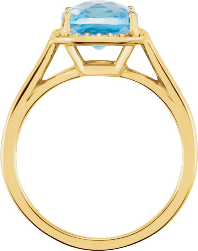 14K Gold Cushion Natural Swiss Blue Topaz & Natural Diamond Halo-Style Ring - Yellow Gold - view 2