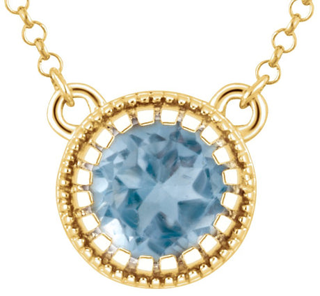 14K Gold Natural Swiss Blue Topaz Milgrain Bezel-Set Birthstone Necklace - Yellow Gold