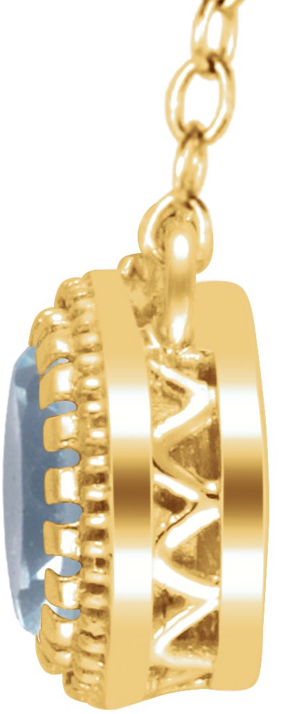 14K Gold Natural Swiss Blue Topaz Milgrain Bezel-Set Birthstone Necklace - Yellow Gold - view 2