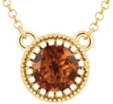 14K Gold Natural Citrine Milgrain Bezel-Set Birthstone Necklace - Yellow Gold