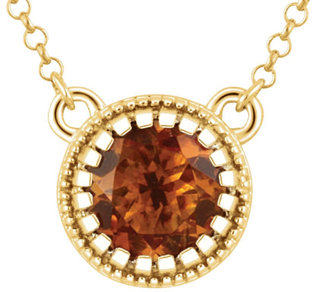 14K Gold Natural Citrine Milgrain Bezel-Set Birthstone Necklace - Yellow Gold