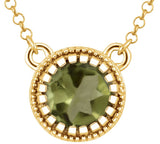 14K Gold Natural Peridot Milgrain Bezel-Set Birthstone Necklace - Yellow Gold