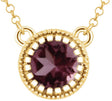 14K Gold Natural Pink Tourmaline Milgrain Bezel-Set Birthstone Necklace