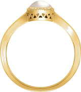 14K Gold Cultured White Freshwater Pearl Milgrain Bezel-Set Solitaire Birthstone Ring - Yellow Gold - view 3