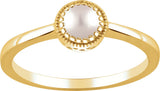 14K Gold Cultured White Freshwater Pearl Milgrain Bezel-Set Solitaire Birthstone Ring - Yellow Gold - view 2
