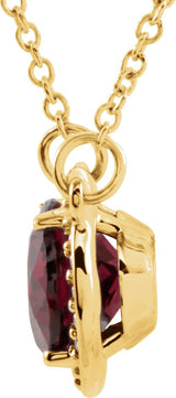 14K Gold Oval Natural Rhodolite Garnet Halo-Style Necklace - Yellow Gold - view 4