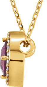 14K Gold Round Natural Pink Tourmaline Halo-Style Necklace or Pendant - Yellow Gold - view 4