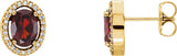 14K Gold Oval Natural Mozambique Garnet & Natural Diamond Halo-Style Earrings – 7x5mm - Yellow Gold