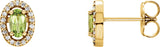 14K Gold Oval Natural Peridot & Natural Diamond Halo-Style Earrings - Yellow Gold