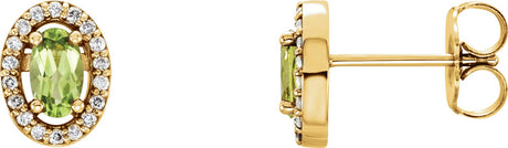 14K Gold Oval Natural Peridot & Natural Diamond Halo-Style Earrings - Yellow Gold