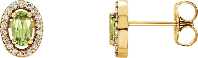 14K Gold Oval Natural Peridot & Natural Diamond Halo-Style Earrings - Yellow Gold