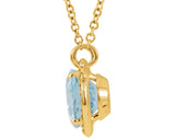 14K Gold Oval Natural Aquamarine Halo-Style Necklace - Yellow Gold - view 4