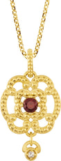 14K Gold Round Natural Mozambique Garnet & Natural Diamond Granulated Necklace or Pendant